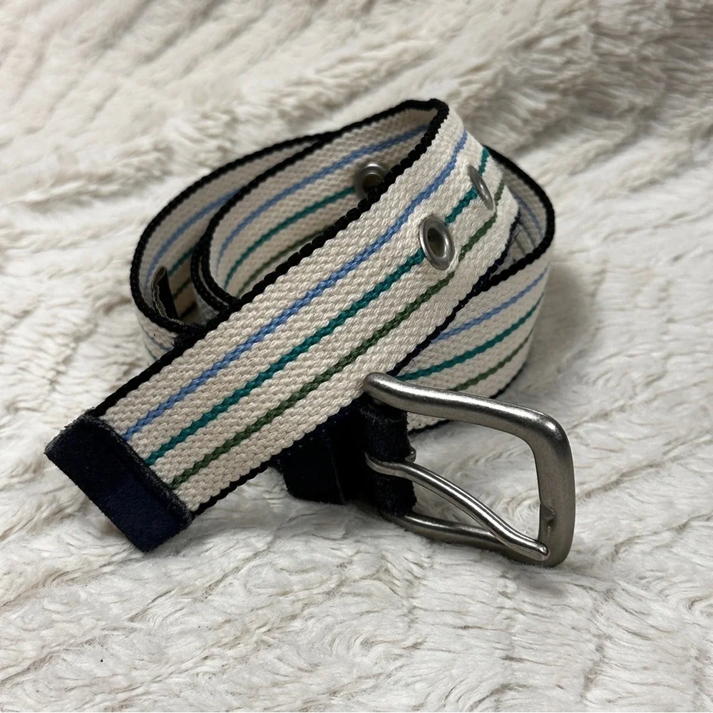 Eddie Bauer Suede Multi-colored Canvas Striped Belt Unisex Preppy Business  S/P